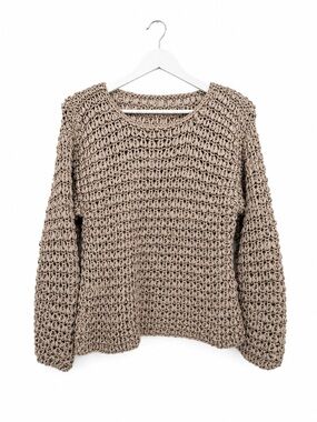 Unbranded Chunky Open Knit Crochet Sweater Taupe Long Sleeve Boho Large